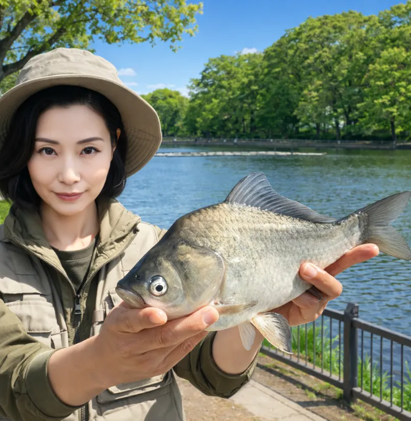 浮間公園でヘラブナの釣果を得た八重田.webp