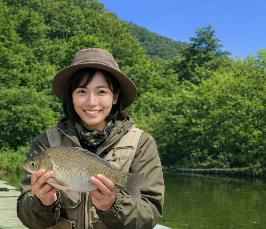 清川つくしフィッシングセンターでヘラブナの釣果を得た黒川.webp