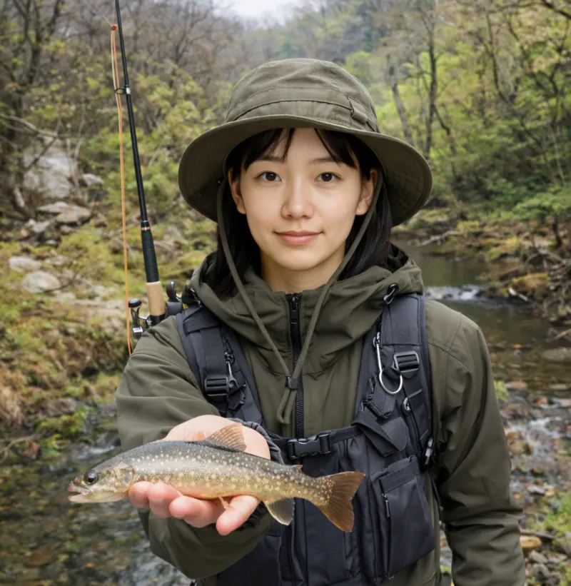 渋海川でイワナの釣果を得た森永.webp