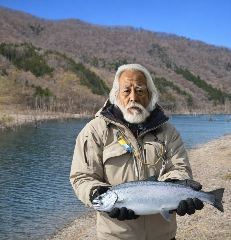 湯西川湖でサクラマスの釣果を得た米田.webp