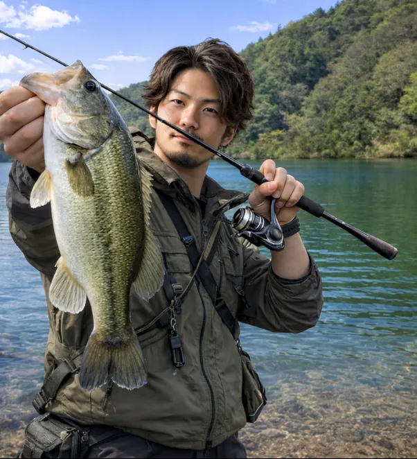 灰塚ダムでブラックバスの釣果を得た澤田.webp