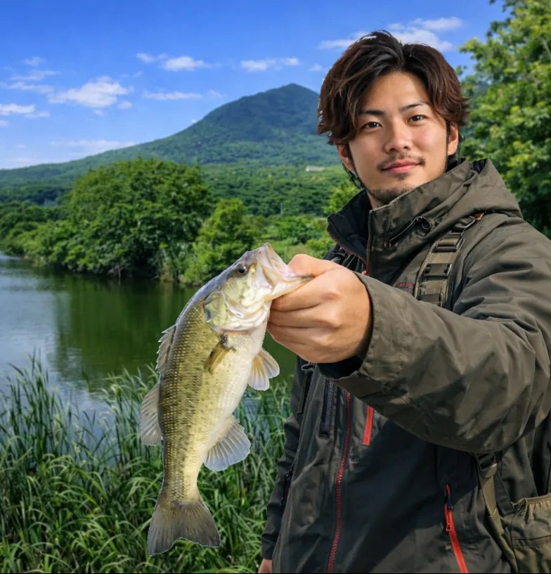 燧ヶ池でブラックバスの釣果を得た澤田.webp
