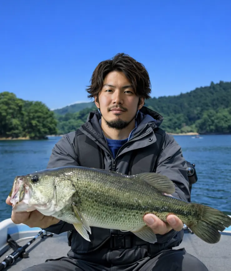 玉川ダムでブラックバスの釣果を得た澤田.webp