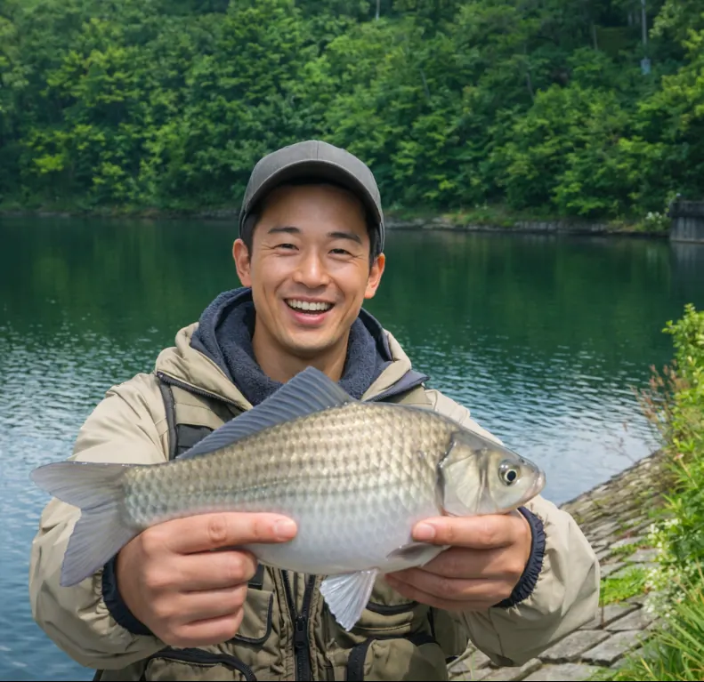 玉虫沼でヘラブナの釣果を得た勝田.webp