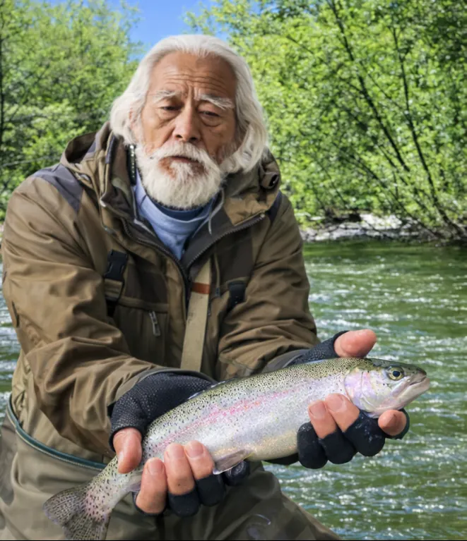 琴似発寒川でニジマスの釣果を得た米田.webp