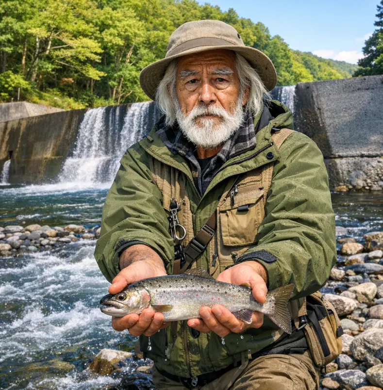 田村川でアマゴの釣果を得た米田.webp