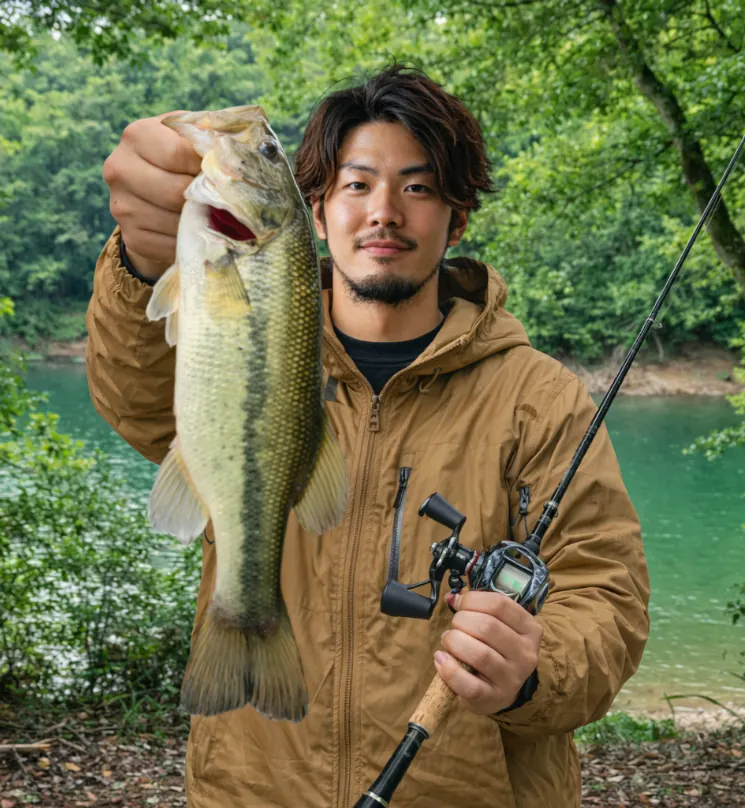 畑貯水池でブラックバスの釣果を得た澤田.webp