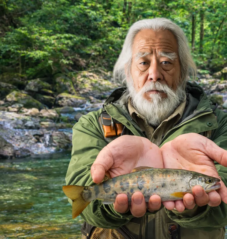 白倉川でアマゴの釣果を得た米田.webp