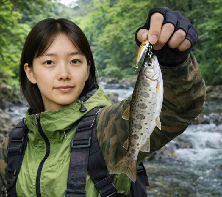 皆瀬川でヤマメの釣果を得た森永.webp