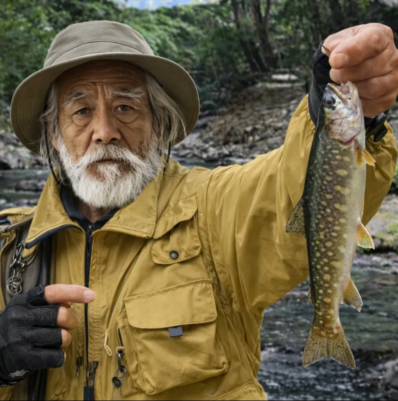 相木川でイワナの釣果を得た米田.webp