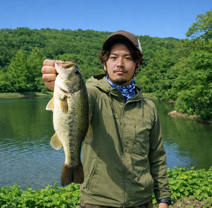 矢木羽湖公園でブラックバスの釣果を得た澤田.webp
