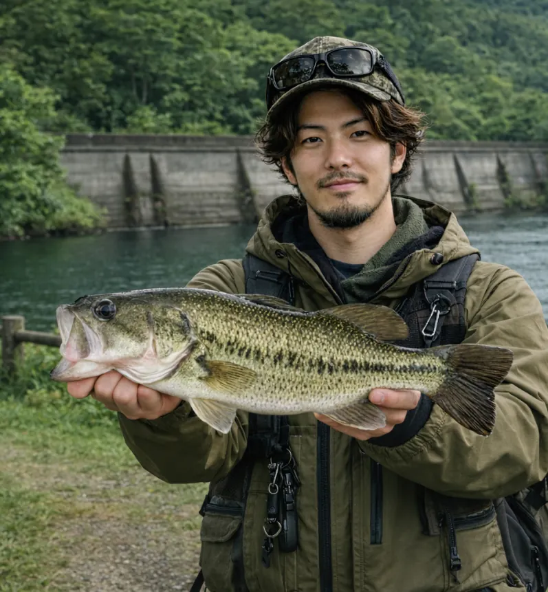 矢筈ダムでブラックバスの釣果を得た澤田.webp