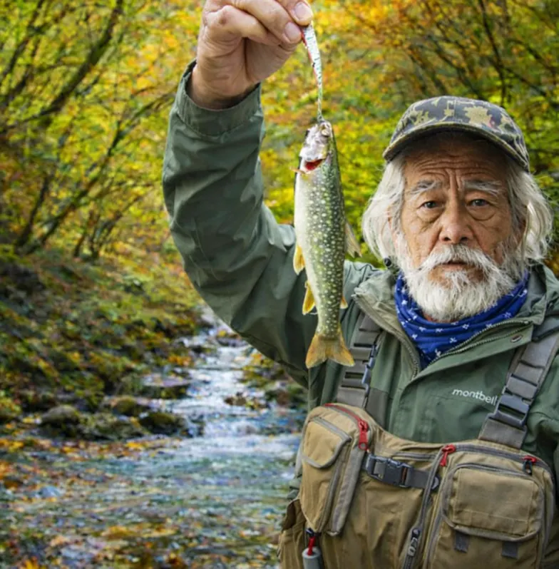 石空川でイワナの釣果を得た米田.webp