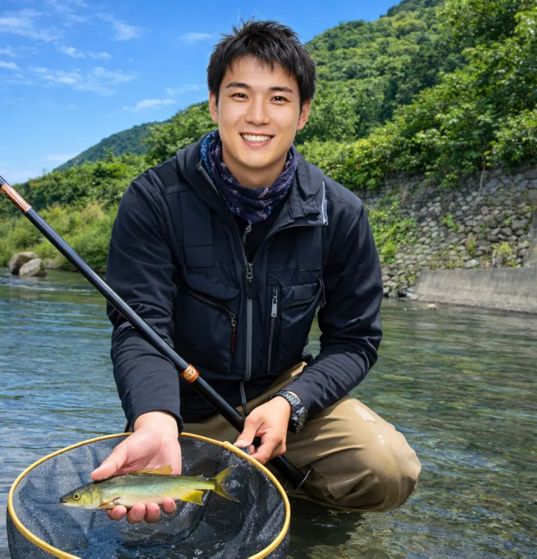 福士川でアユの釣果を得た新崎.webp