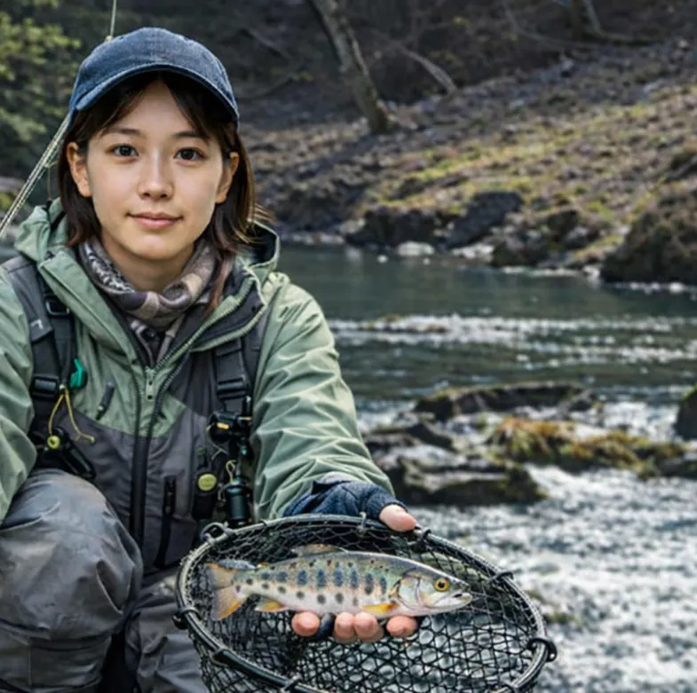 秩父フライフィールドでヤマメの釣果を得た森永.webp