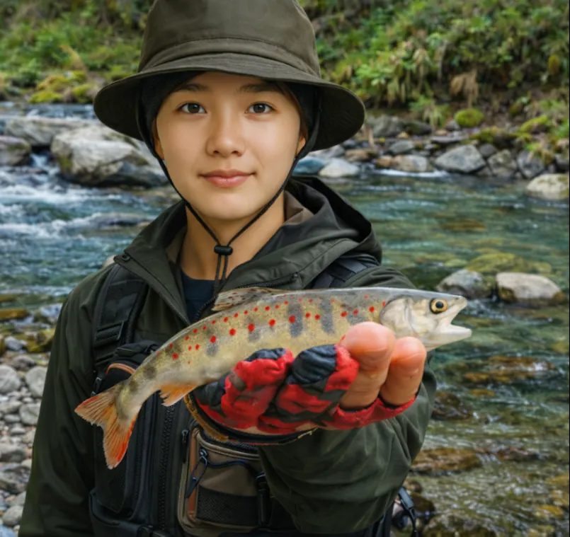 竹原川でアマゴの釣果を得た森永.webp