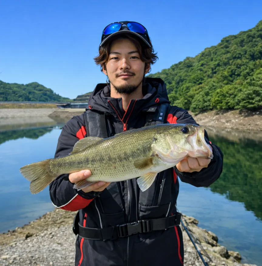 竹山ダムでブラックバスの釣果を得た澤田.webp