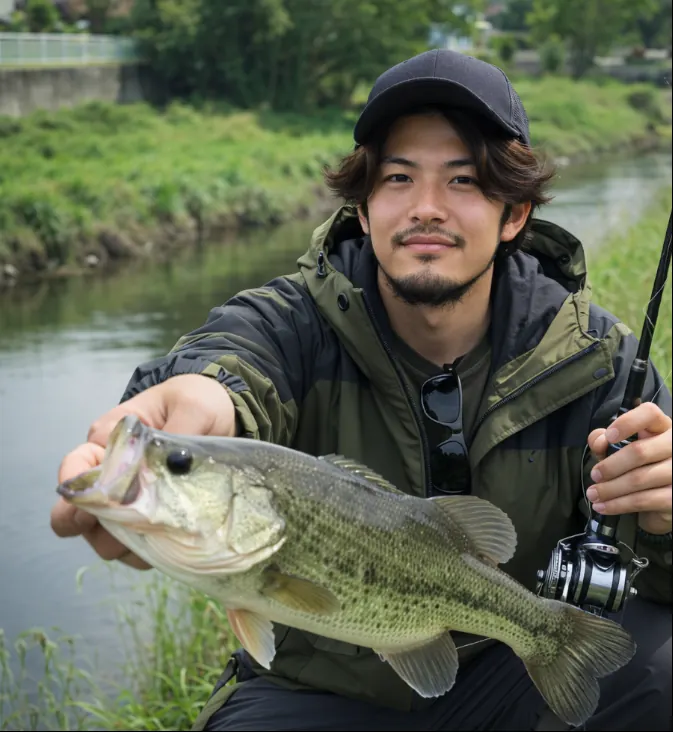 糸繰川でブラックバスの釣果を得た澤田.webp