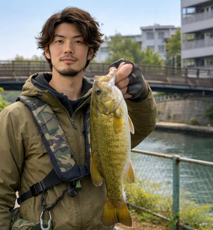 綾瀬川でブラックバスの釣果を得た澤田.webp