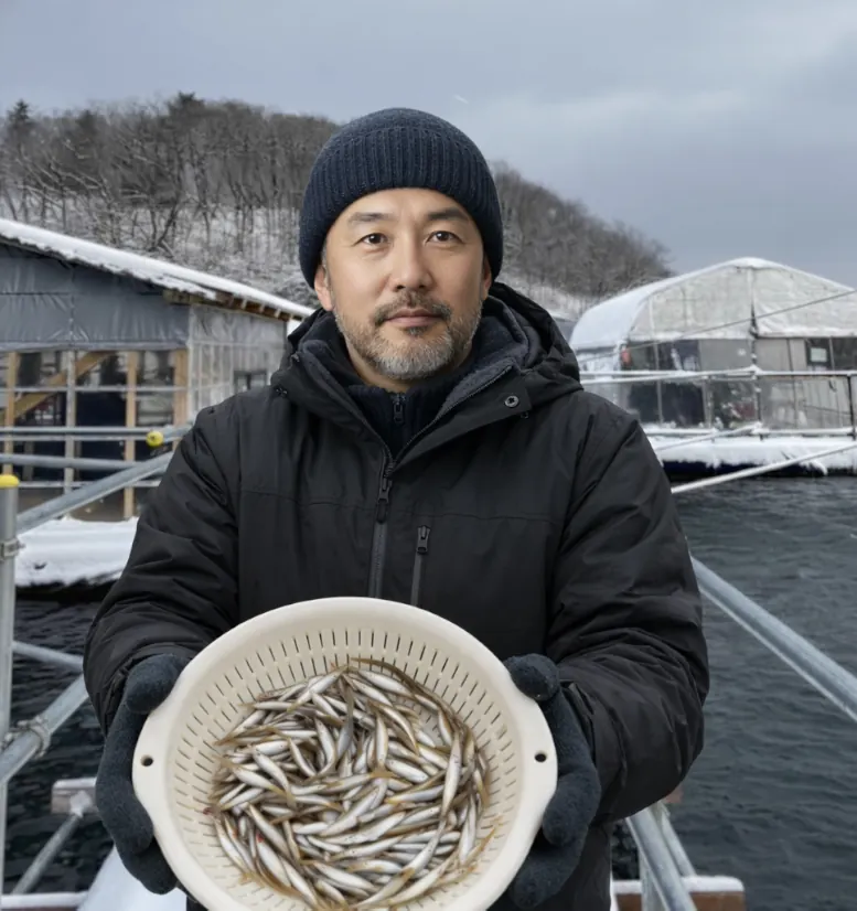 花山湖でワカサギの釣果を得た渡辺.webp