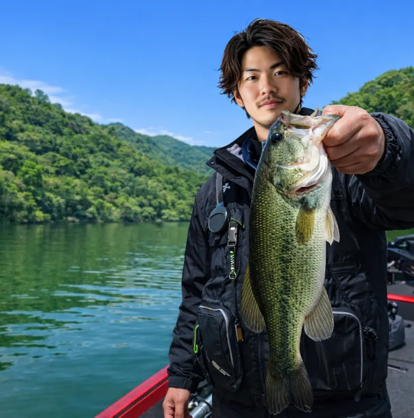菅野ダムでブラックバスの釣果を得た澤田.webp