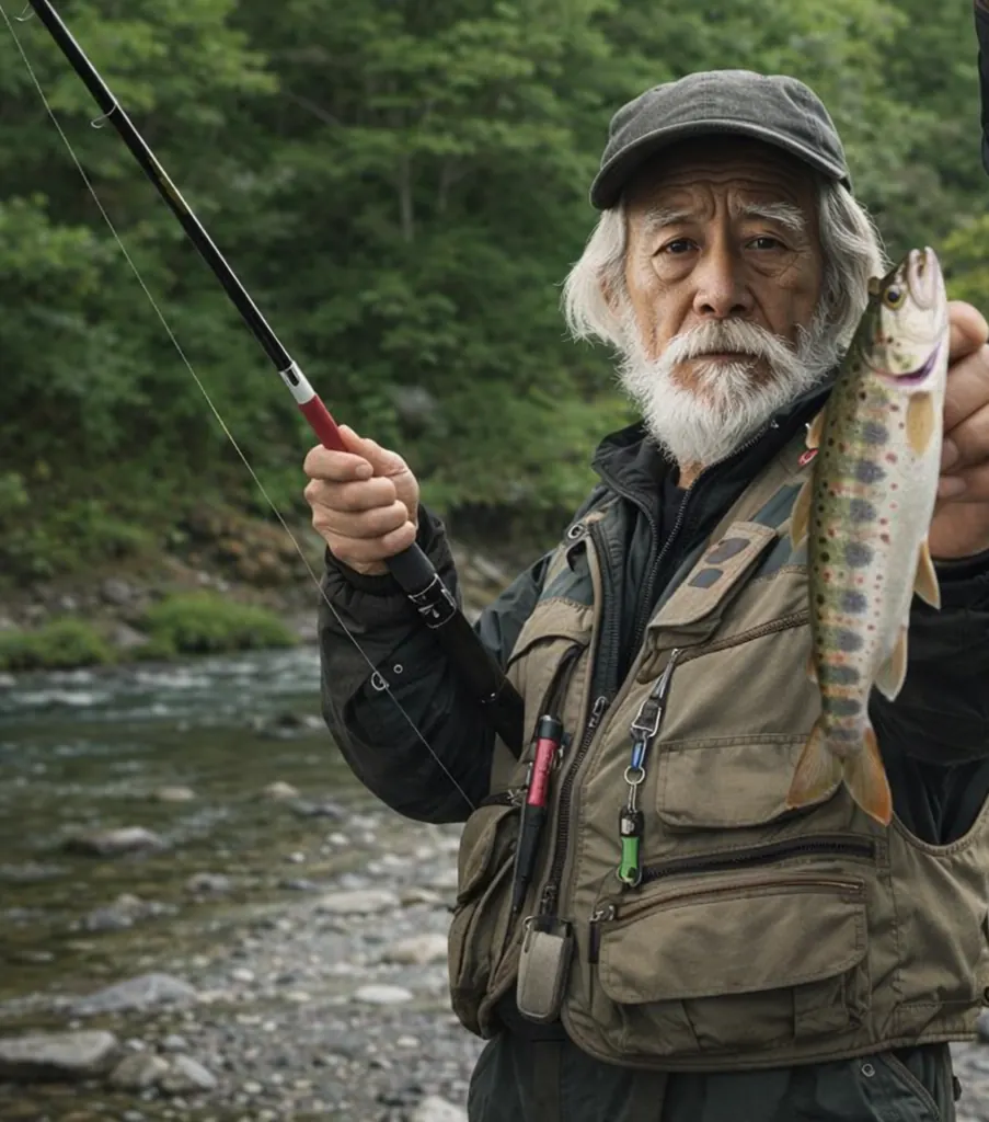 菅野川でヤマメの釣果を得た米田.webp