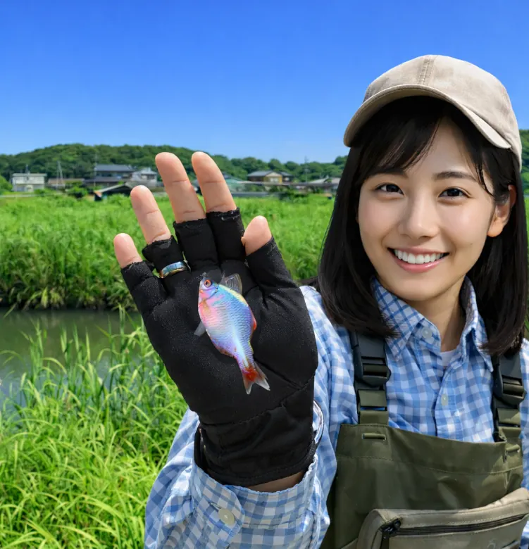 菱木川でタナゴの釣果を得た黒川.webp