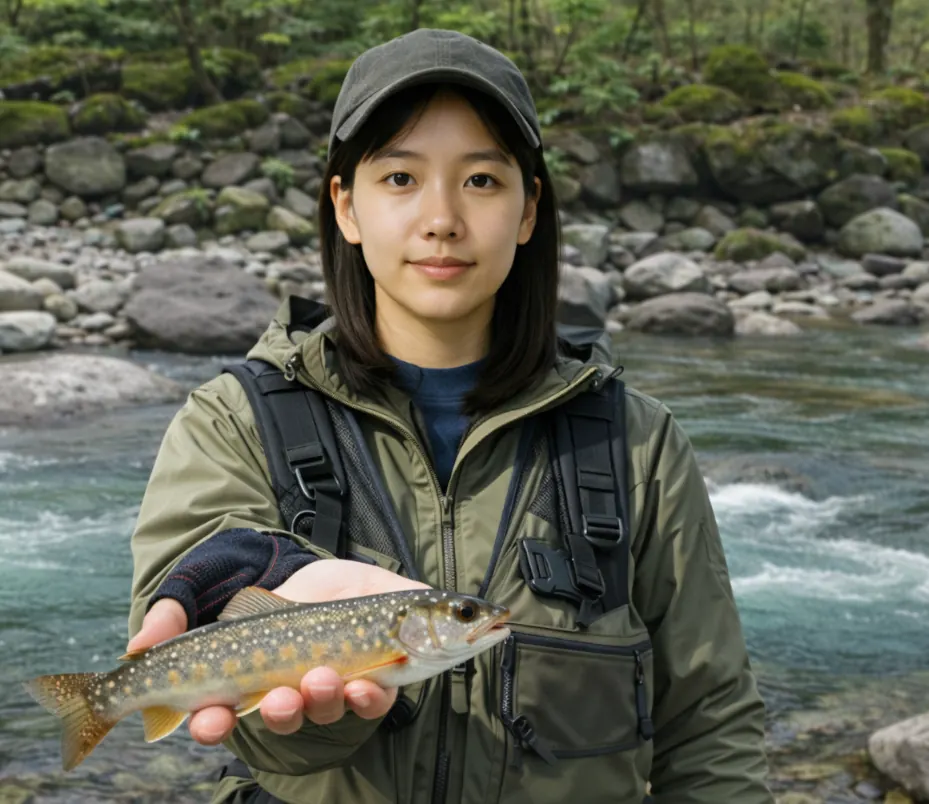 蒲田川でイワナの釣果を得た森永.webp