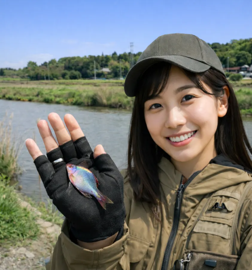 西谷田川でタナゴの釣果を得た黒川.webp
