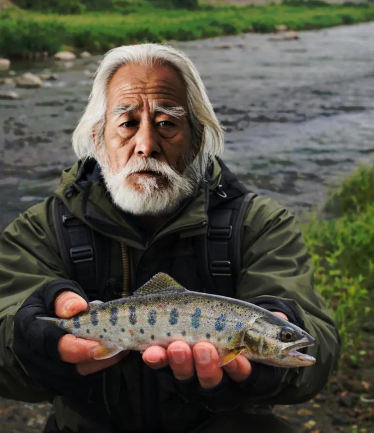 西鬼怒川でヤマメの釣果を得た米田.webp