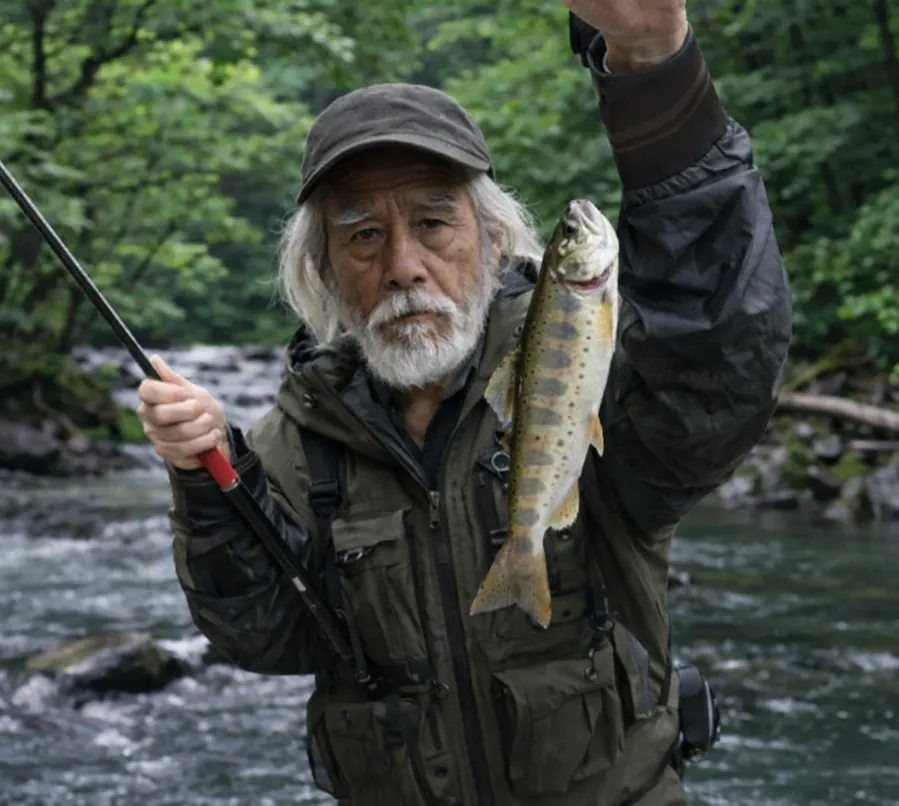 豊沢川でヤマメの釣果を得た米田.webp