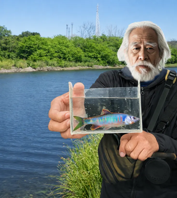 越辺川でオイカワの釣果を得た米田.webp