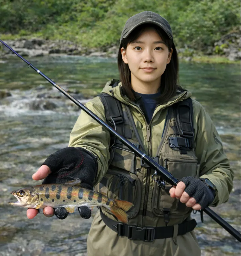 跡津川でヤマメの釣果を得た森永.webp