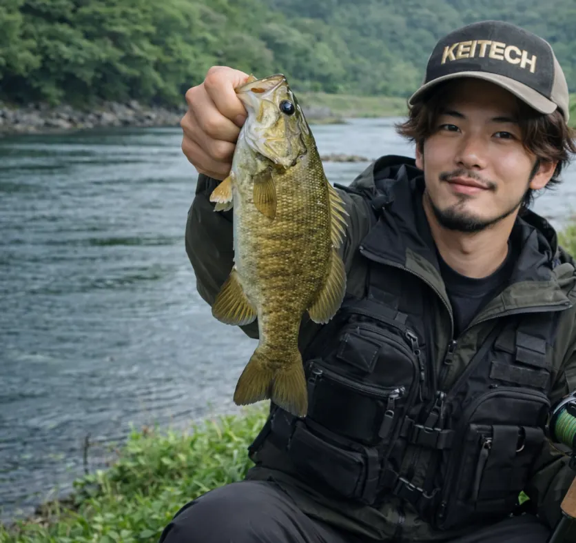 逢瀬川でブラックバスの釣果を得た澤田.webp