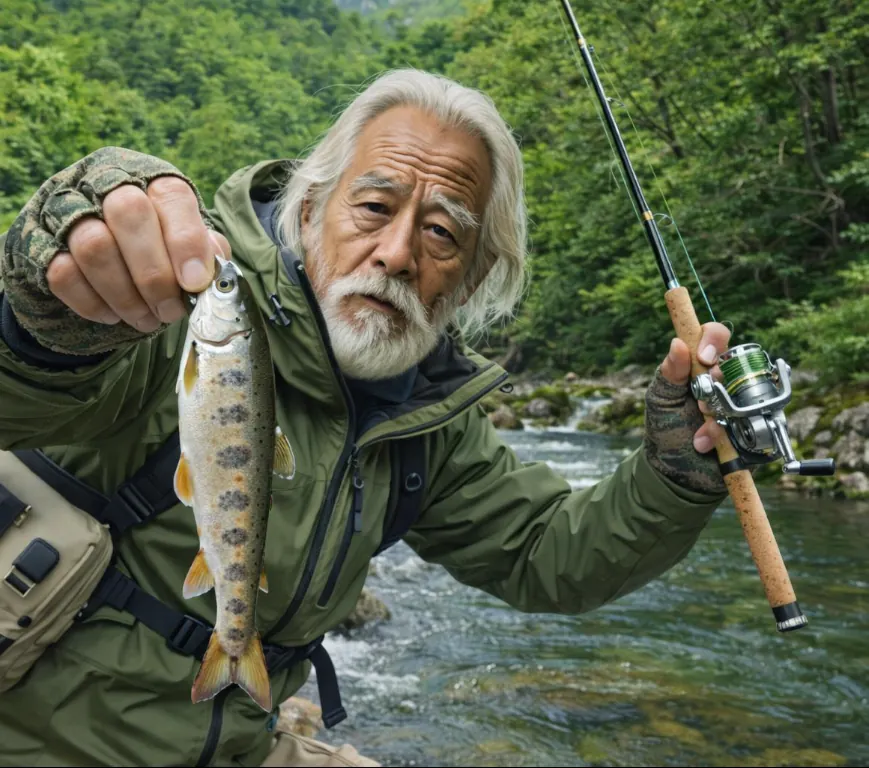 針畑川でアマゴの釣果を得た米田.webp