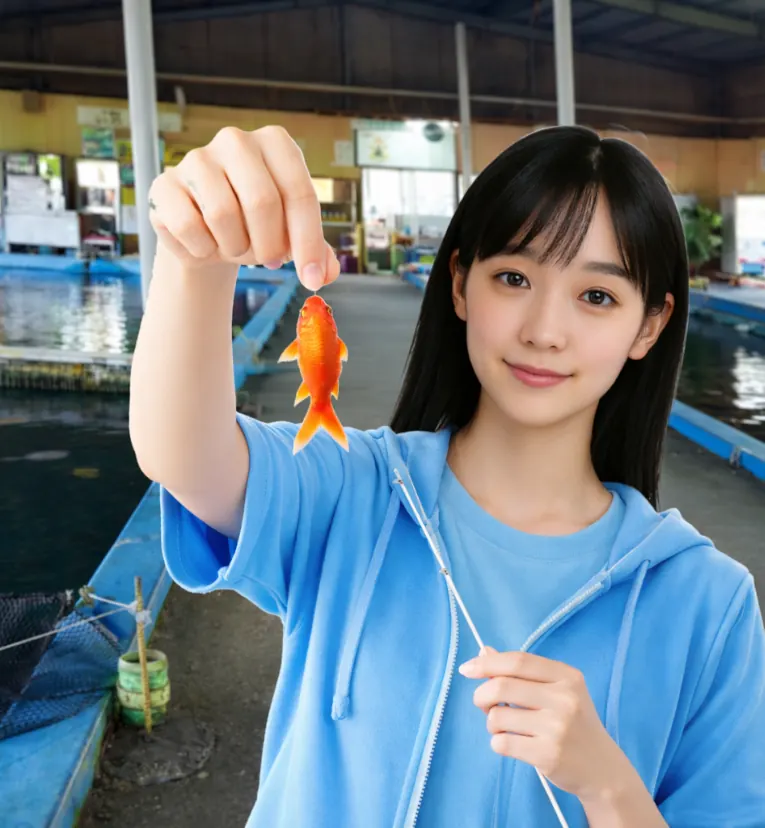 釣堀中の島センターでキンギョの釣果を得た国生.webp