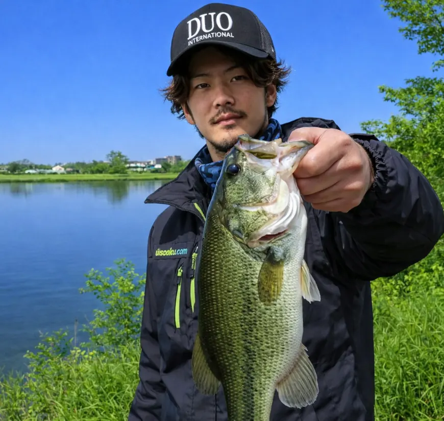 長峰池でブラックバスの釣果を得た澤田.webp