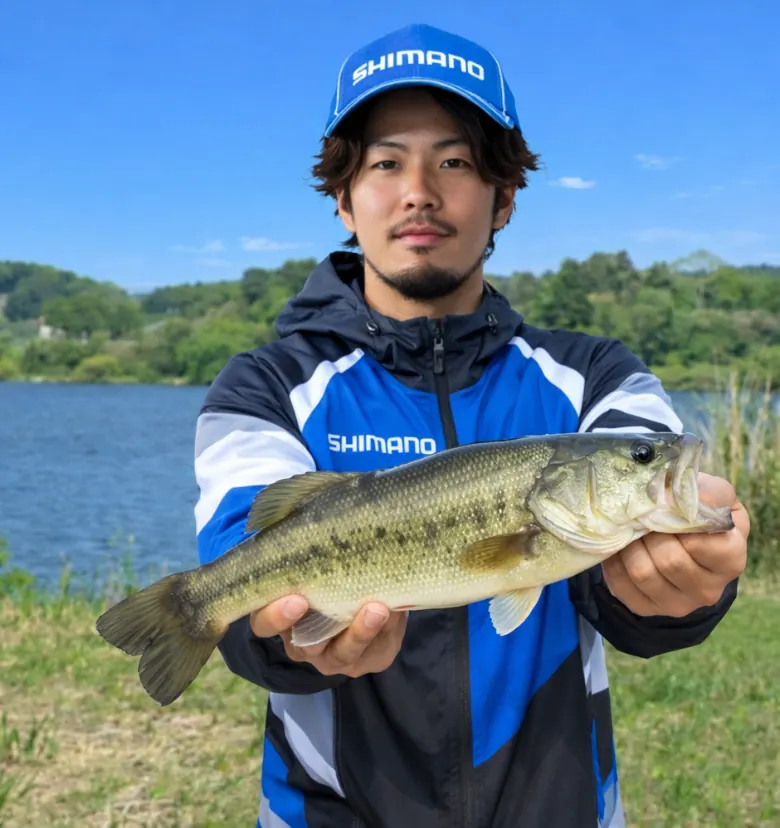 長沼ダムでブラックバスの釣果を得た澤田.webp