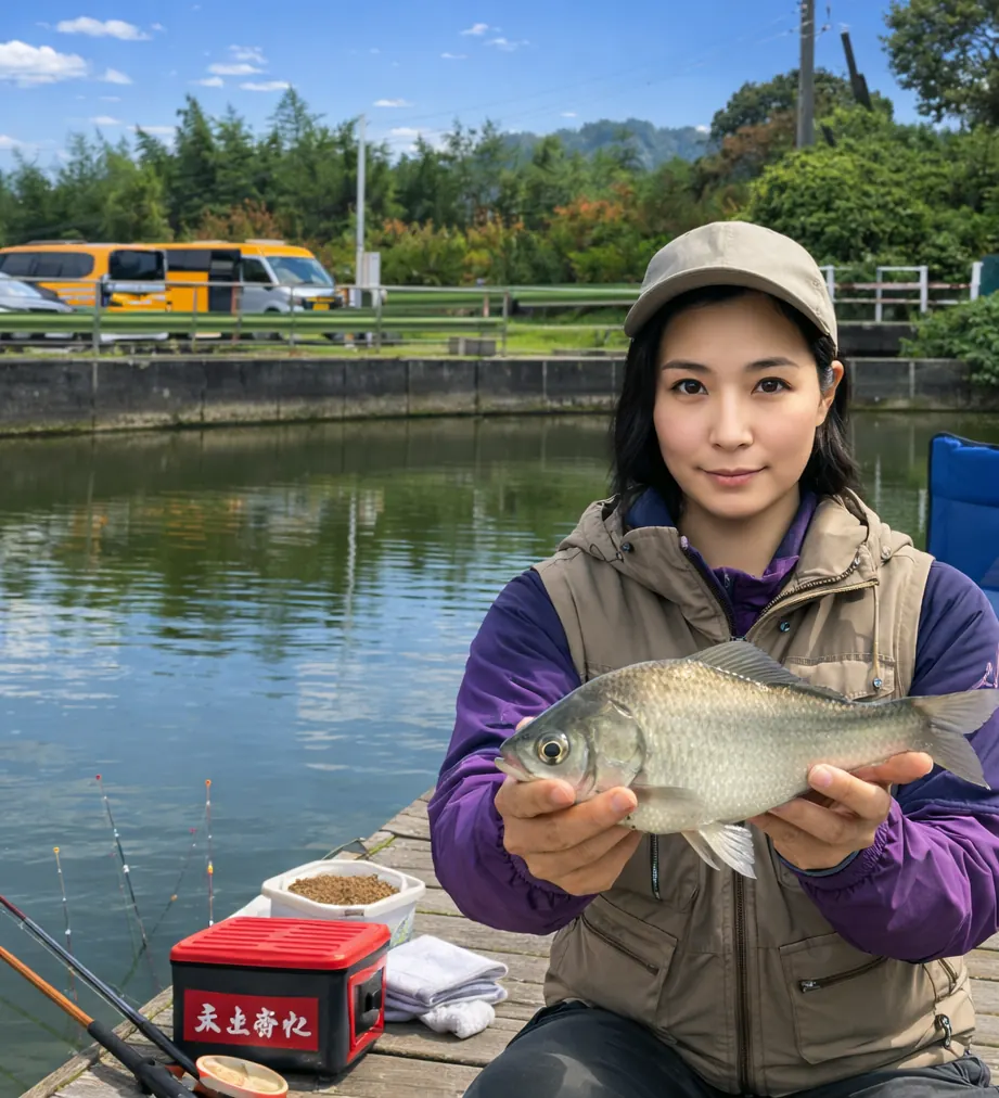 隠れ谷池でヘラブナの釣果を得た八重田.webp