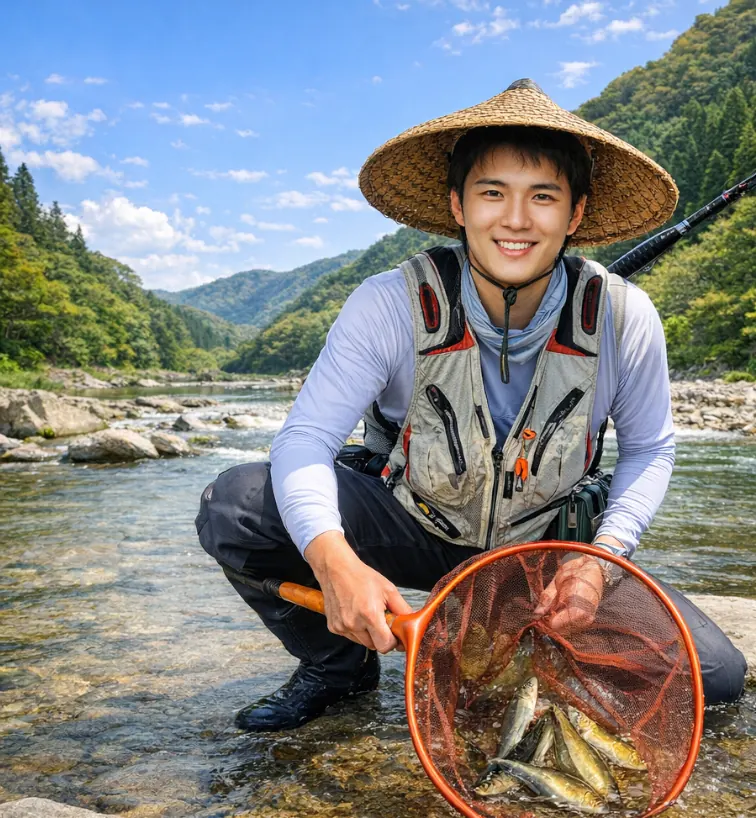 飛騨宮川でアユの釣果を得た新崎.webp