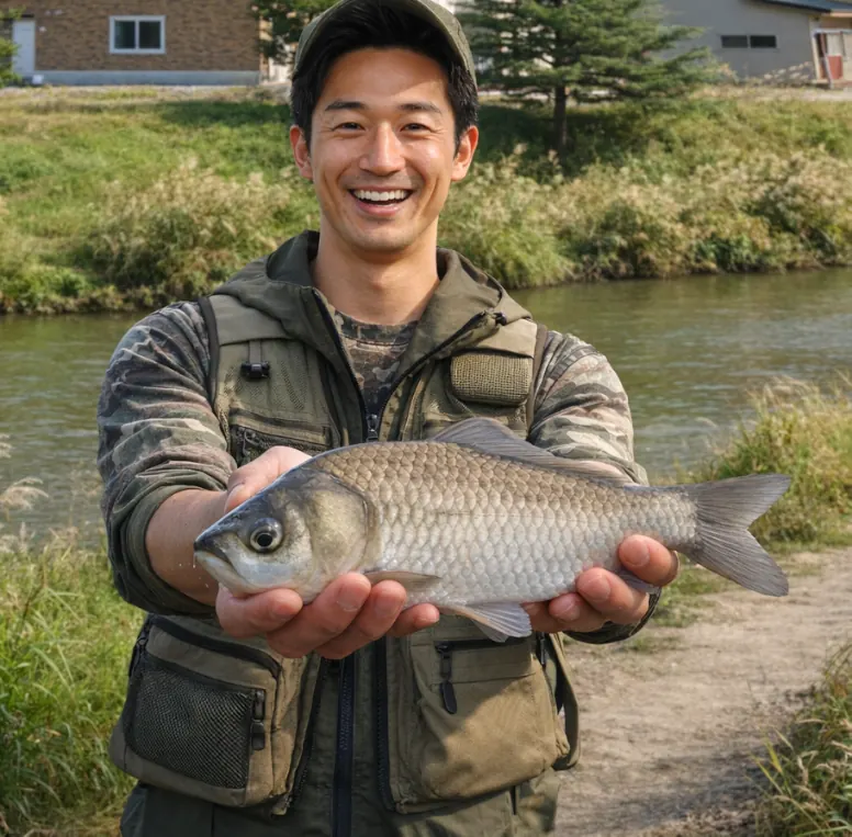 飯田沼つり公園でヘラブナの釣果を得た勝田.webp