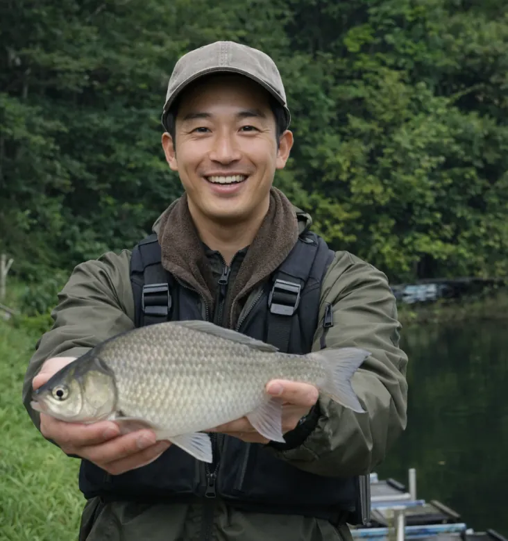 飯綱湖でヘラブナの釣果を得た勝田.webp