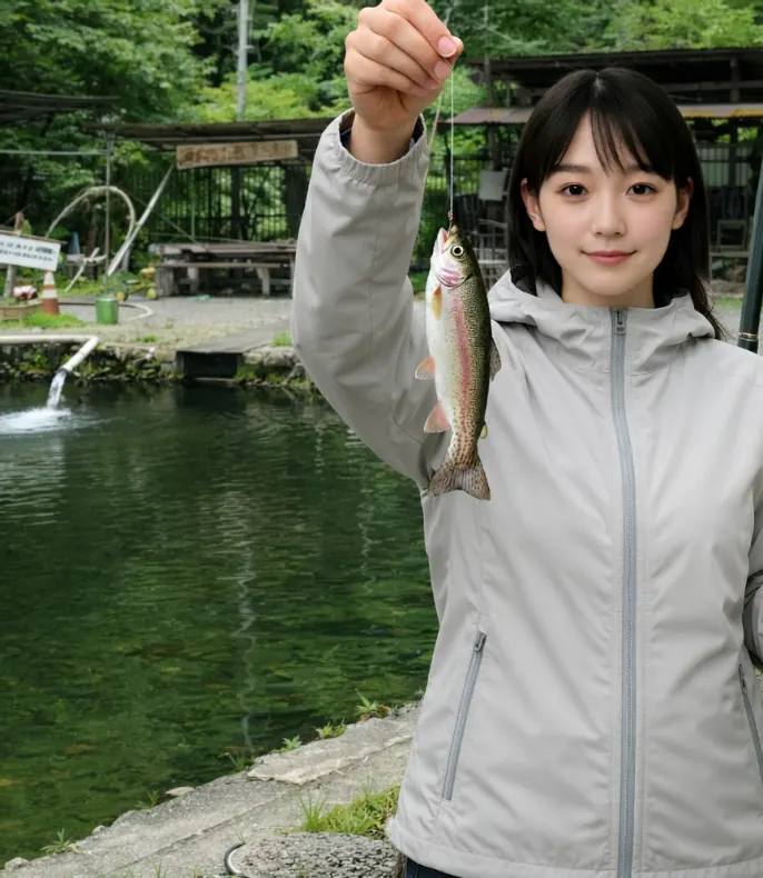 養沢フィッシングランドでニジマスの釣果を得た国生.webp