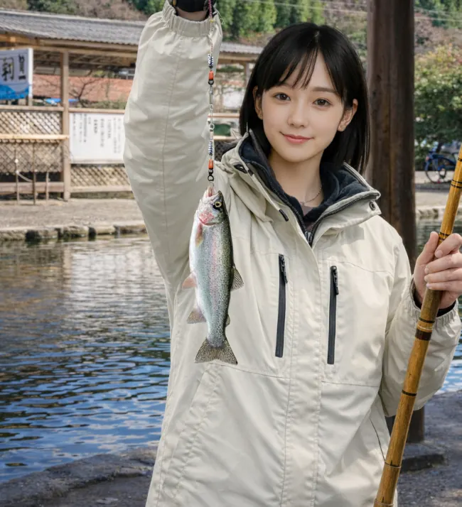 養老渓谷釣堀センターでニジマスの釣果を得た国生.webp