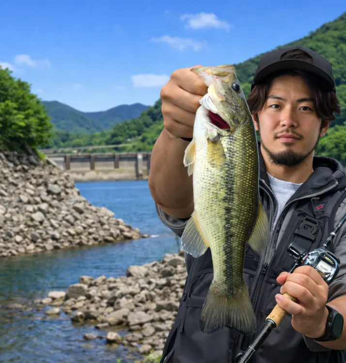 香下ダムでブラックバスの釣果を得た澤田.webp