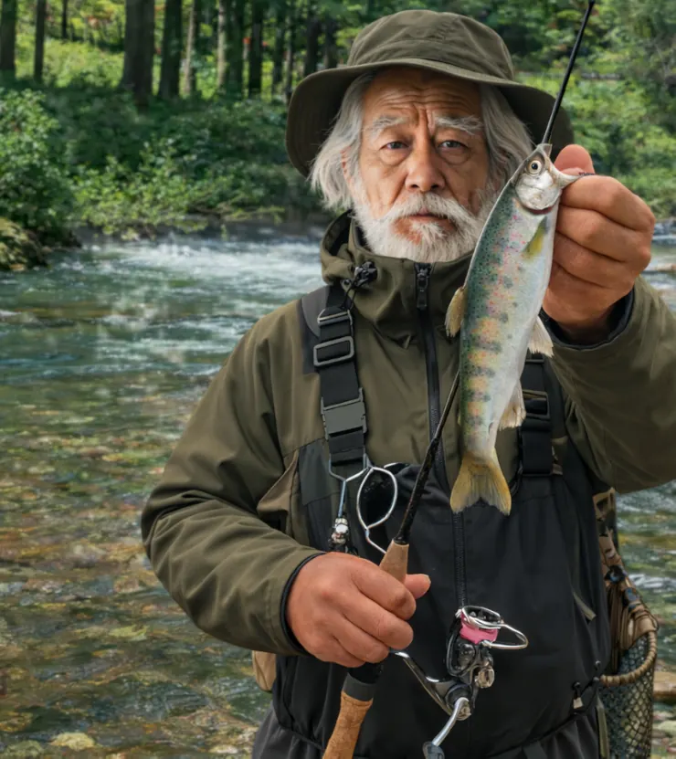 高時川でアマゴの釣果を得た米田.webp