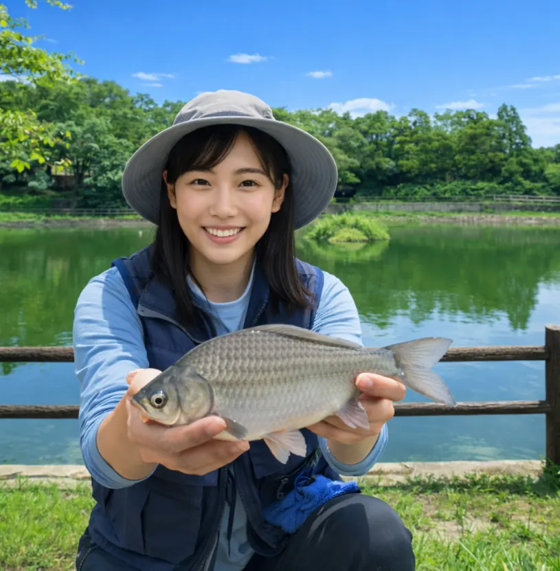 高田濃施山公園でヘラブナの釣果を得た黒川.webp