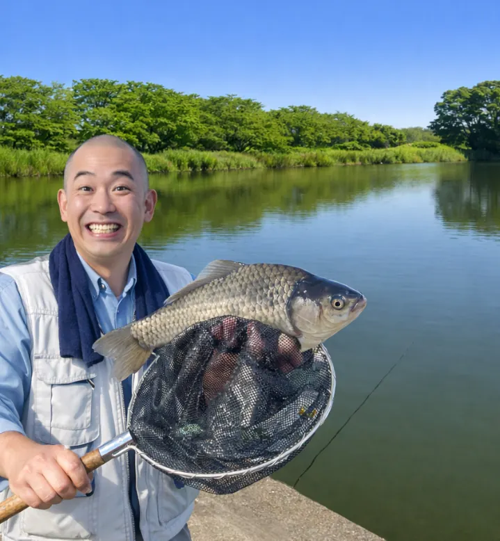鳥羽井沼へら鮒釣場でヘラブナの釣果を得たがんだま君.webp