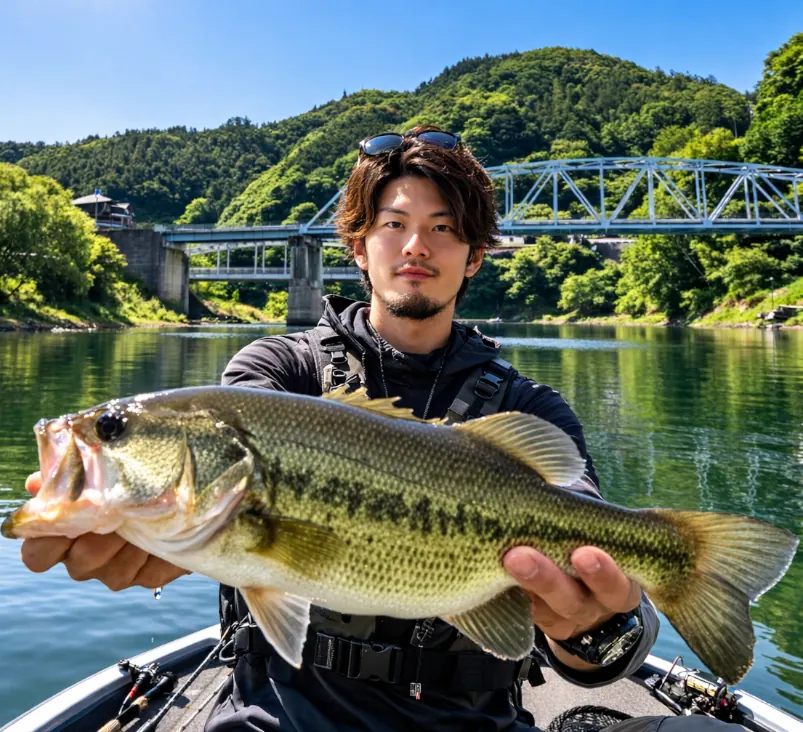 鹿野川ダムでブラックバスの釣果を得た澤田.webp