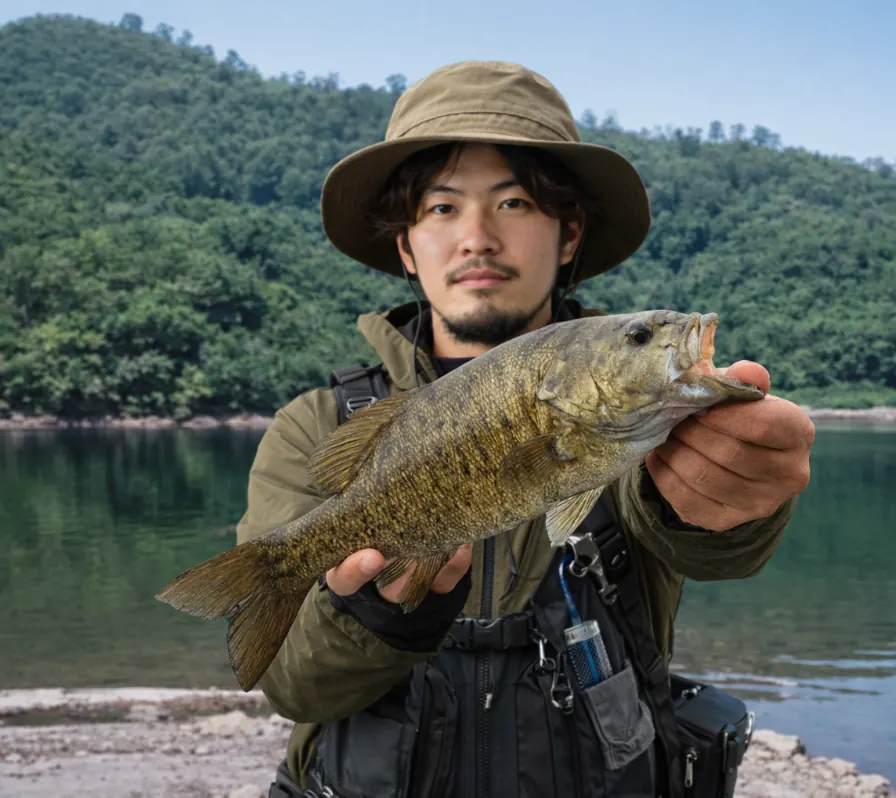 黒又川第一ダムでブラックバスの釣果を得た澤田.webp